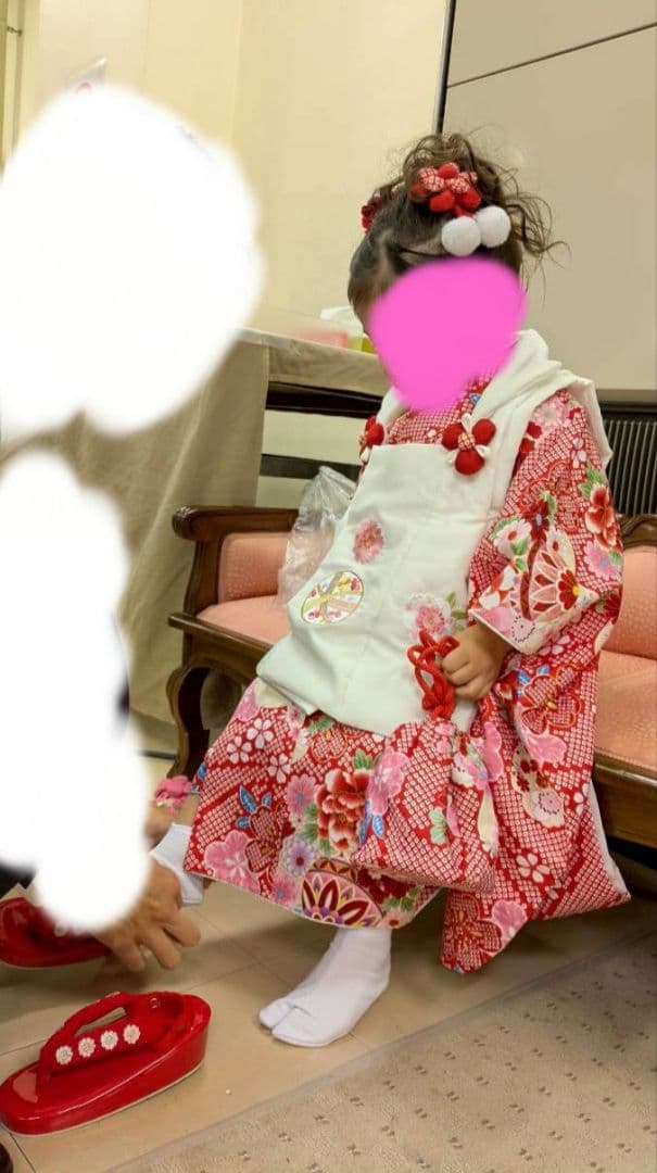 即日・翌日発送/七五三 3歳 女の子/着物/被布/花ひめ8点セット/ 赤白ピンク