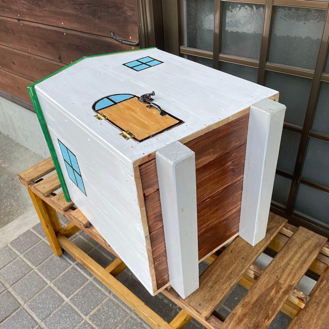 ハンドメイド、木製の家型ゴミ箱、ダスト収納BOX インテリア雑貨