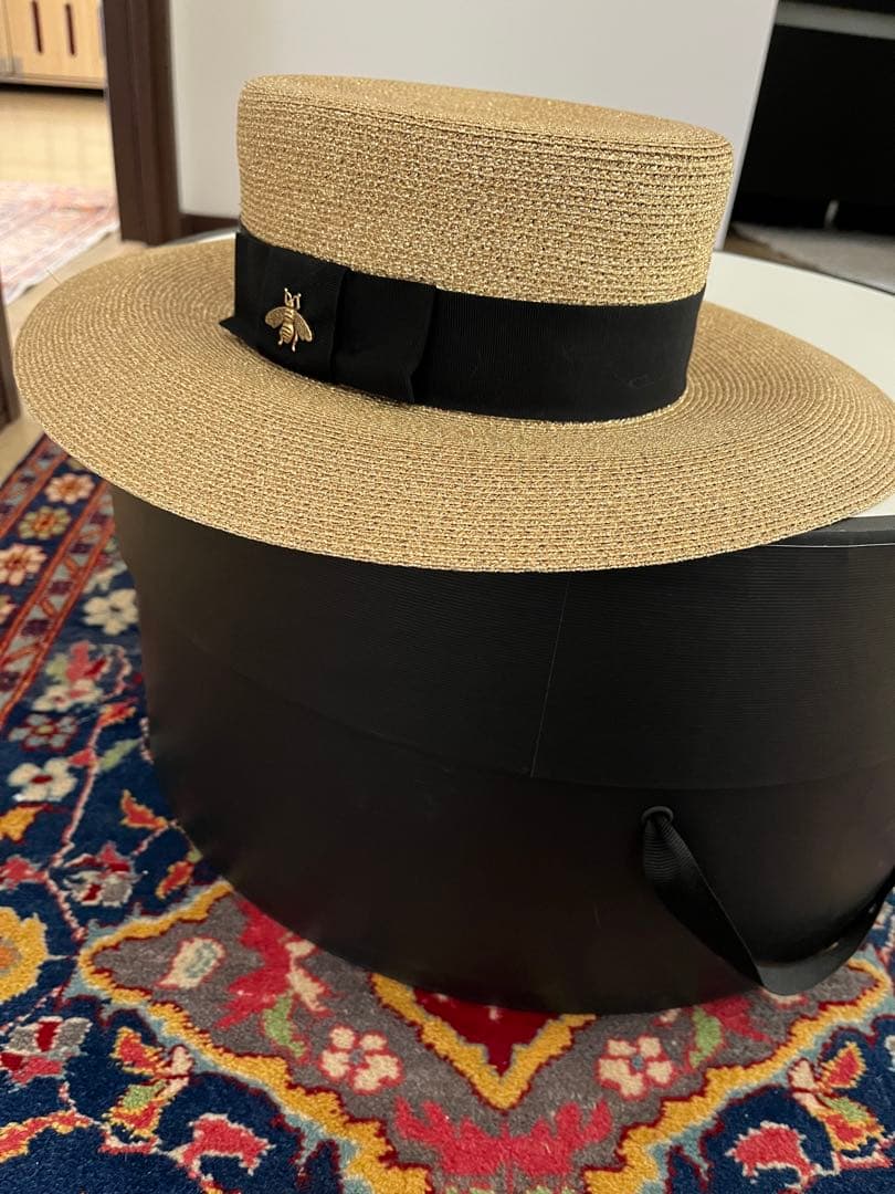 専用、箱付きGUCCI リボン帽子　麦わら帽子　かんかん帽　ラメ　リボン　美品