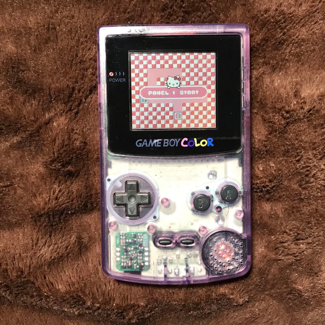 任天堂ゲームボーイカラークリアーパープル 新品スクリーンレンズ 新品偏光板交換