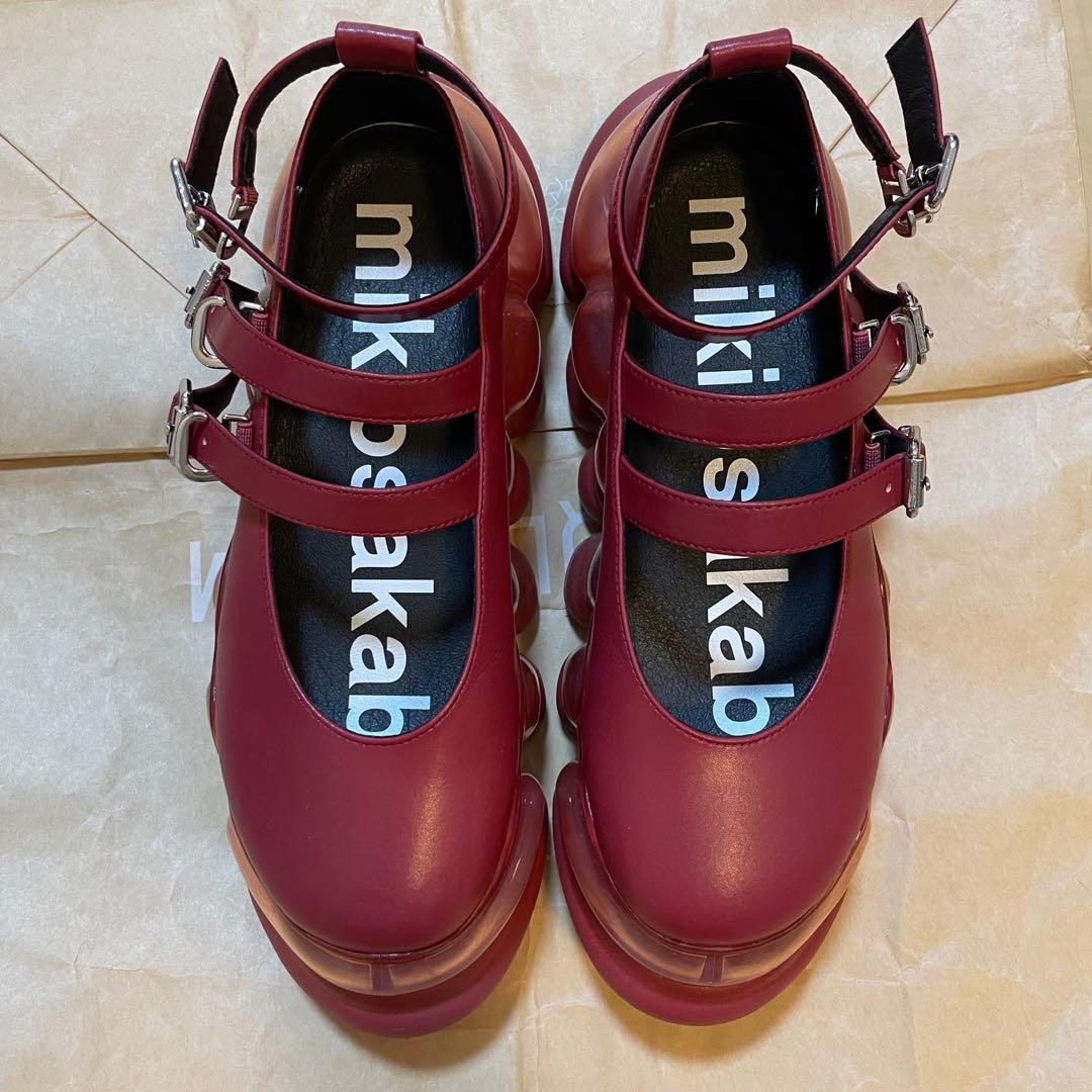 ミキオサカベ MaryJane Wine ストラップ付き 厚底ローファー赤