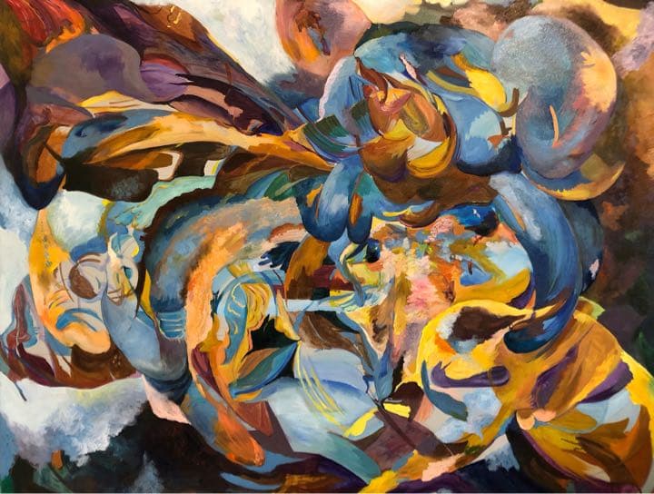 【F50号】うさぎ娘の爆裂うさぎパンチ oil painting 原画 抽象画