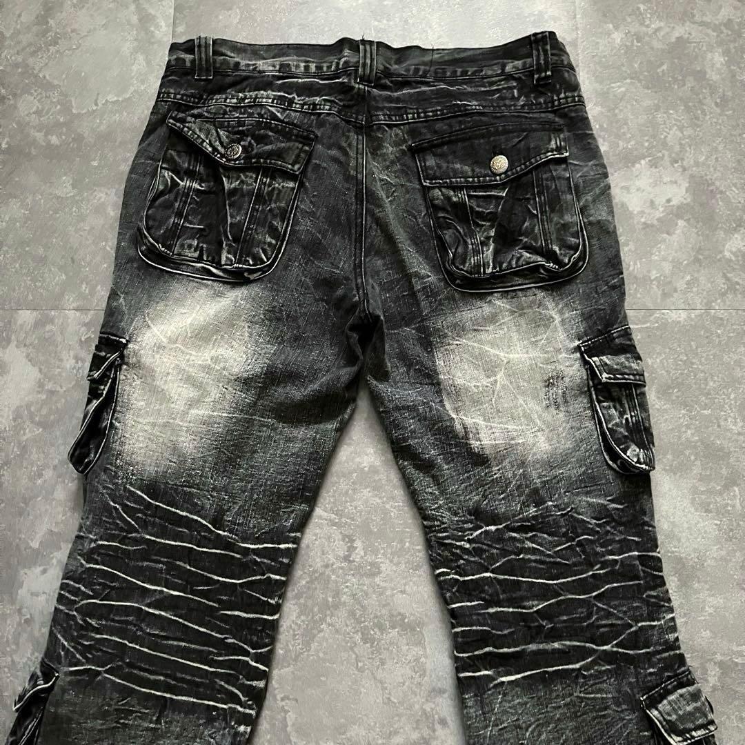 00s black cargo flared pants Y2K ロング丈