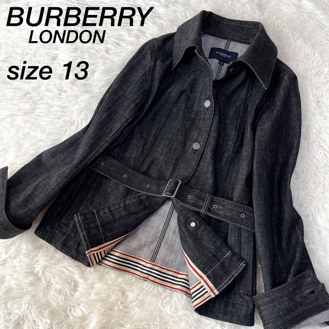 【美品】バーバリーロンドン　ウエストベルト付き　デニムジャケット　ノバボーダー