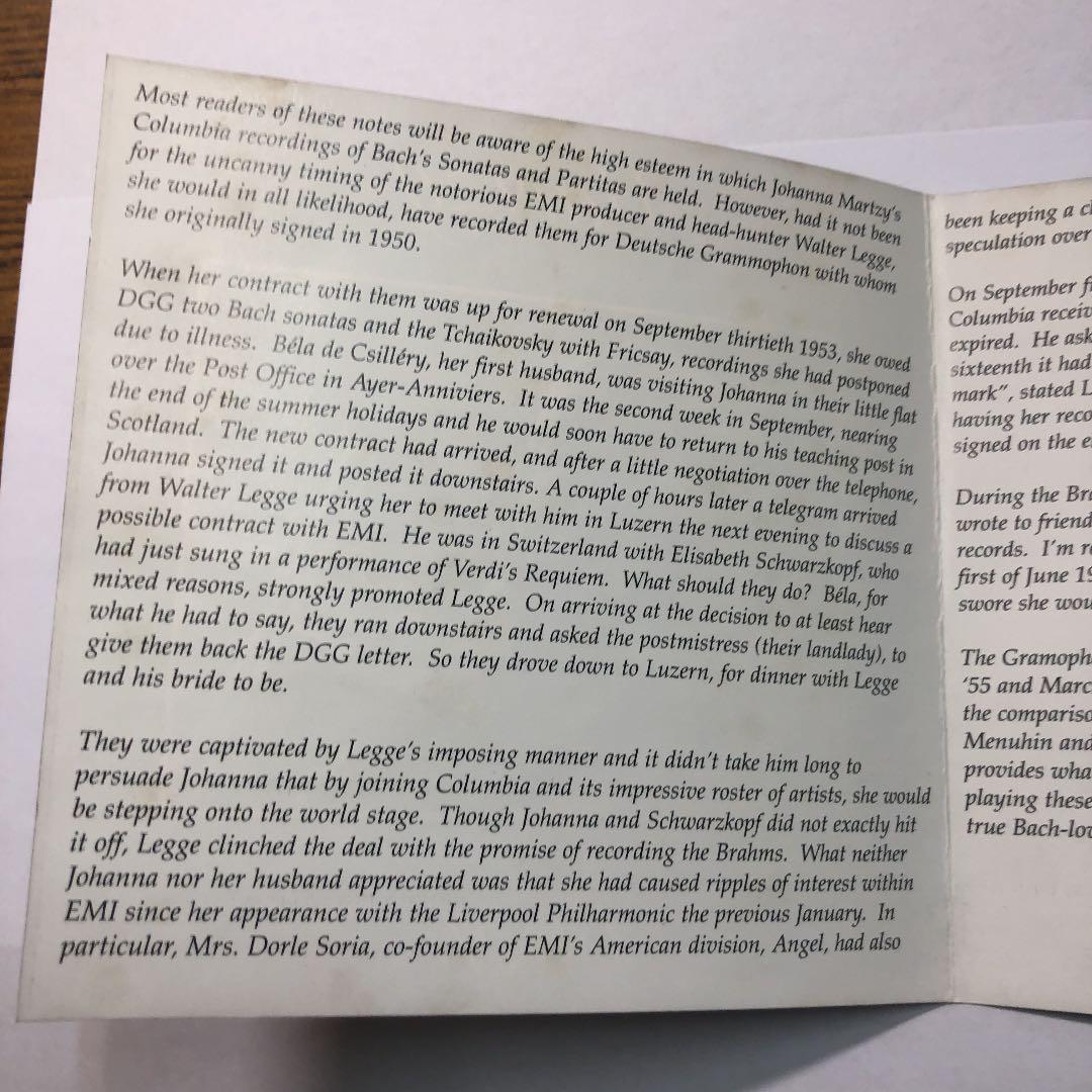 洋楽 Johanna Martzy / Bach;Sonata 1 in G