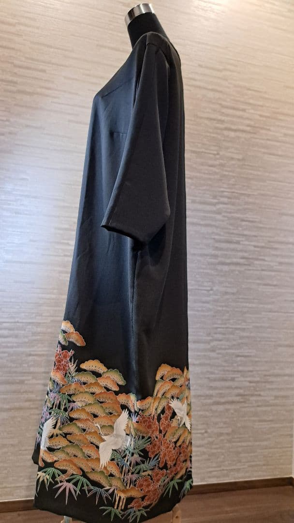 留袖リメイクロングワンピース白鶴松竹梅13号LL