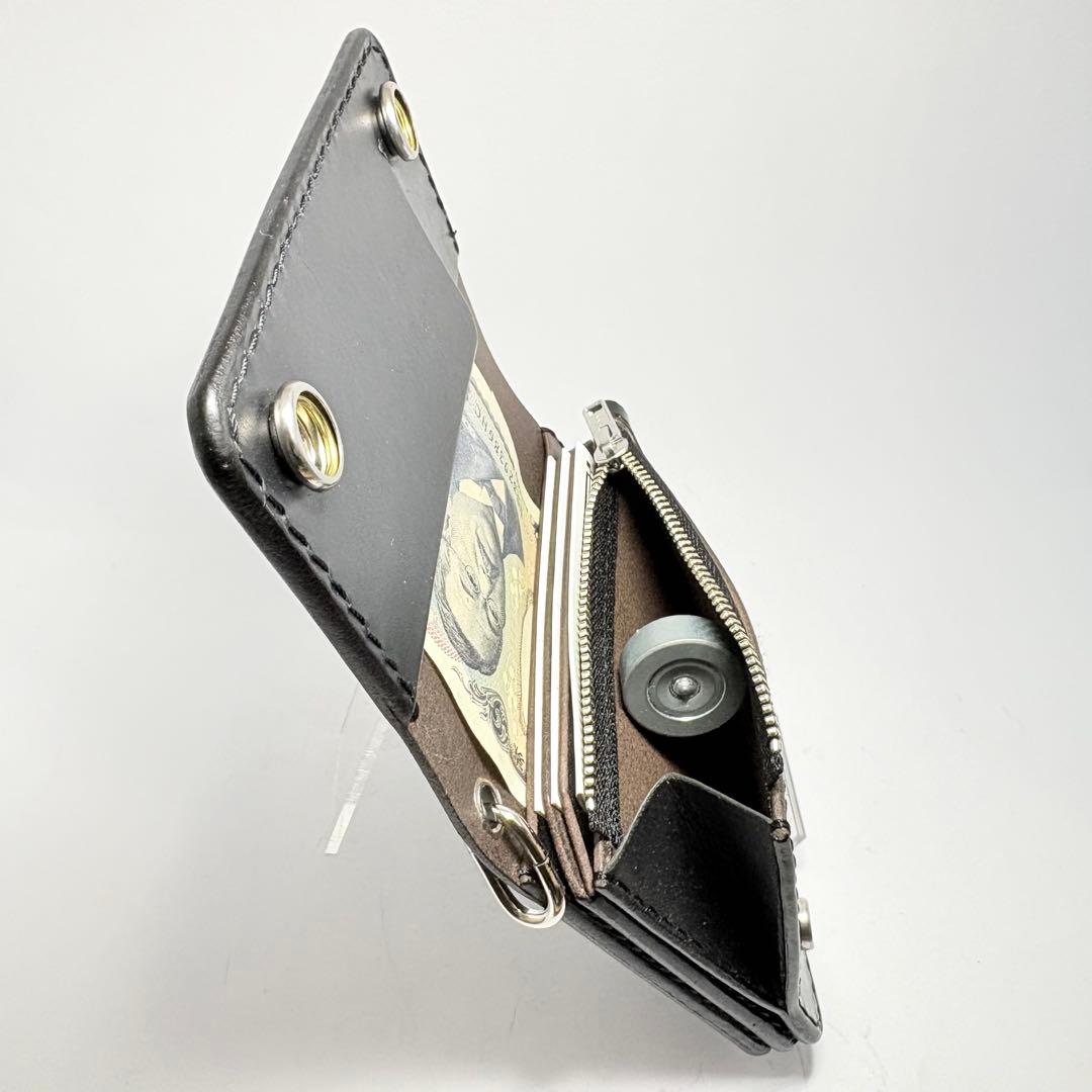 【本革】トラッカーウォレット　ショート　姫路レザー　茶心　ブラック　フチ黒