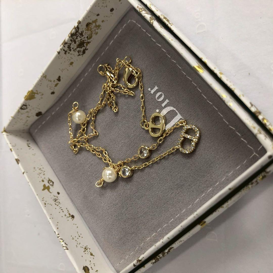 Dior CDロゴ パール ストーン装飾 ゴールドトーン ネックレス