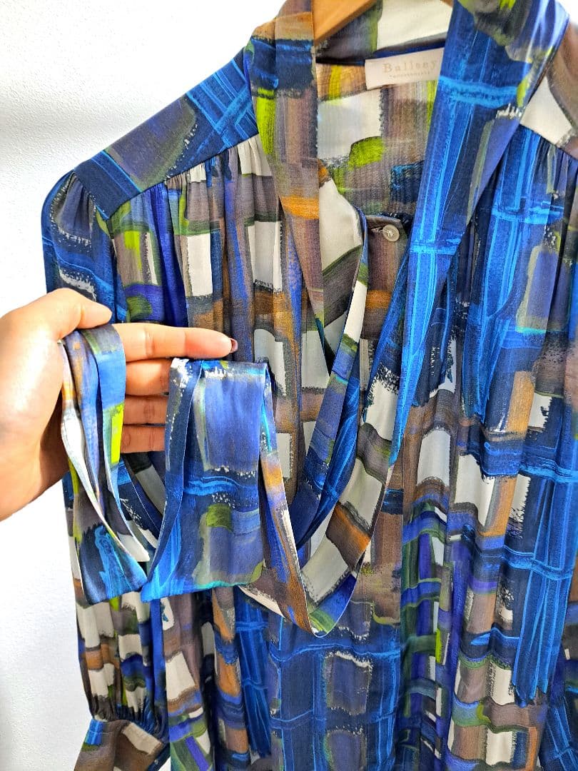 Ballsey スタックチェックプリントワイドボウタイブラウス トゥモローランド