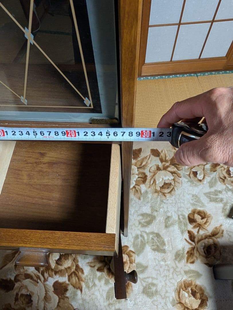 木製食器棚 ガラス扉付き 引き出し付き