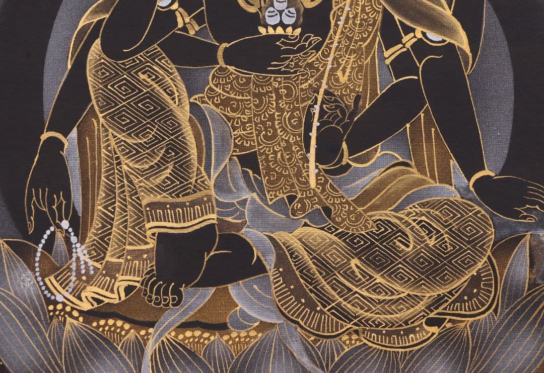 【真作】仏画 大峰 竹内白雅筆 紺地金泥 如意輪観音図 絹本 掛軸 MA634