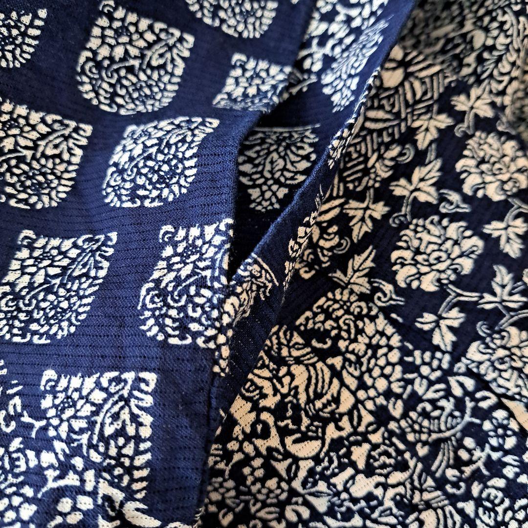 浴衣　藍染　長板中形　綿絽　バチ衿