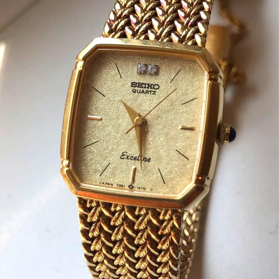 【極上品】SEIKO セイコー　Exceline ゴールドクォーツ時計　稼働品