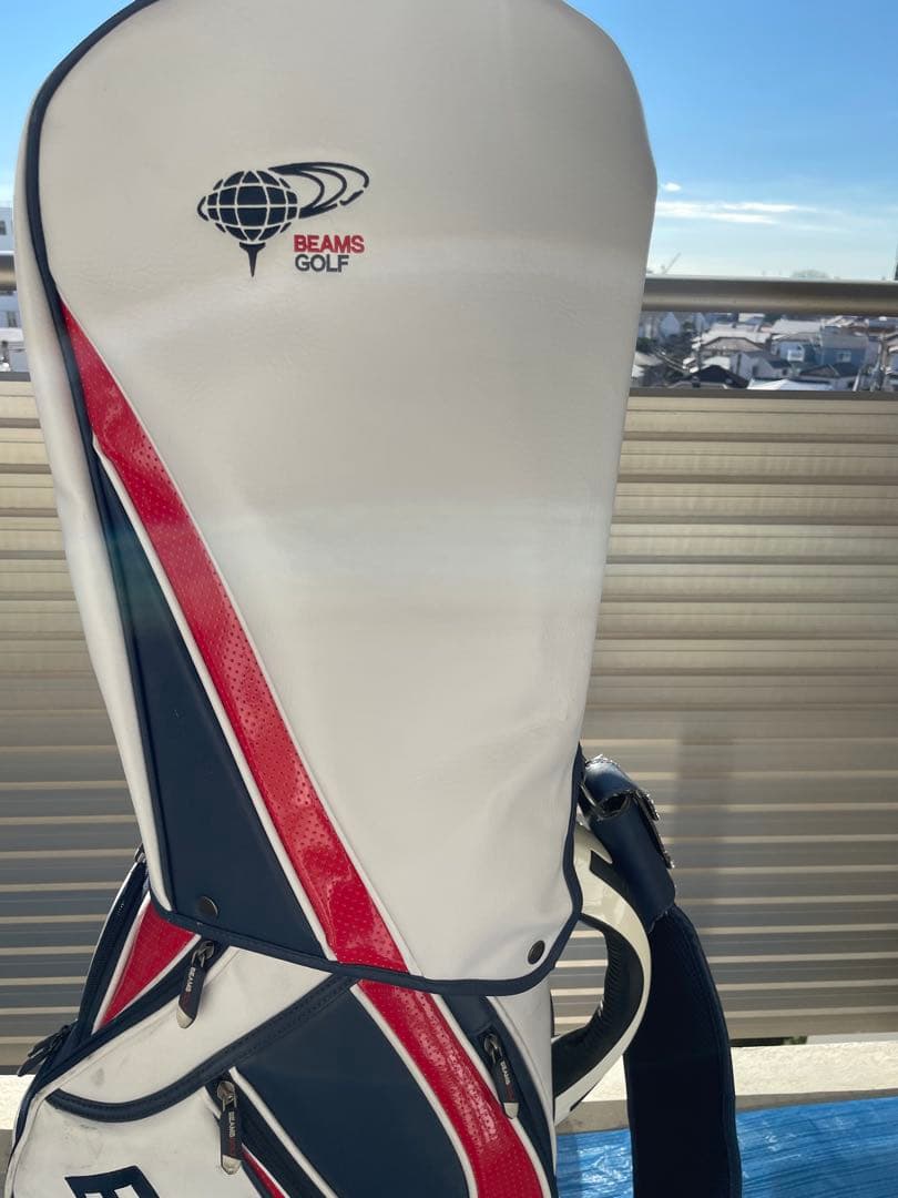 BEAMS GOLF キャディバッグ ホワイト/レッド/ネイビー