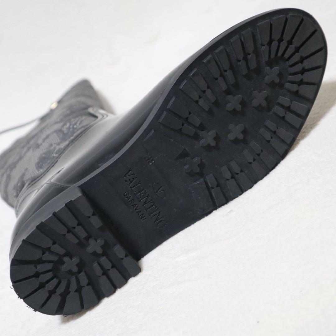 ヴァレンティノ レインブーツ 長靴 レース 刺繍 スタッズ ベルト ロング 38