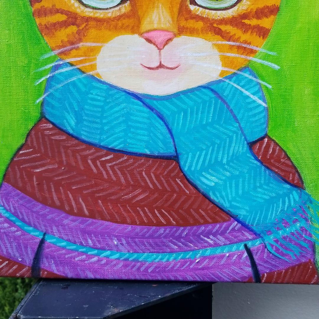 油絵　専用　ニットが大好きな猫　2