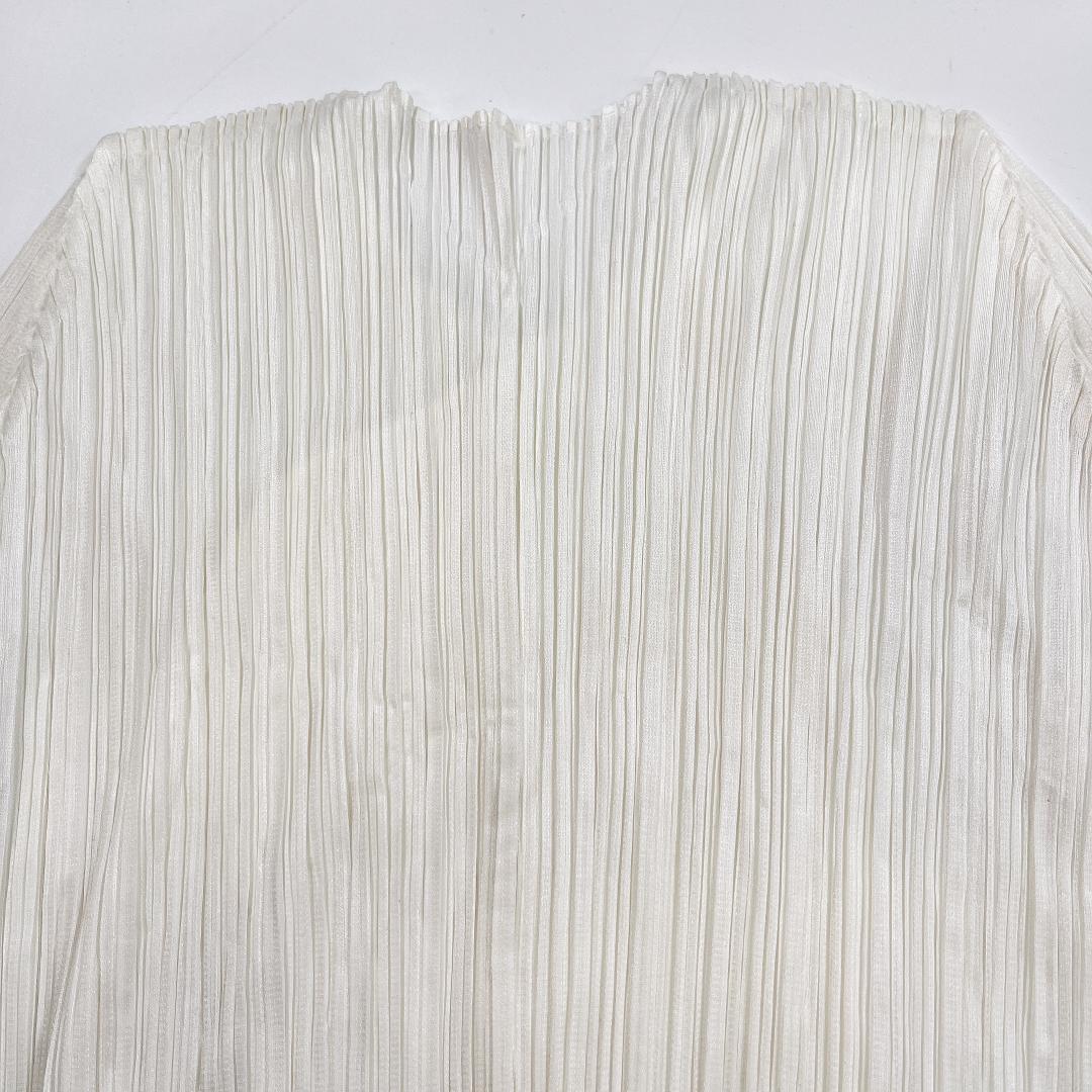 イッセイミヤケ プリーツプリーズ カーディガン 白 3 L 七分袖