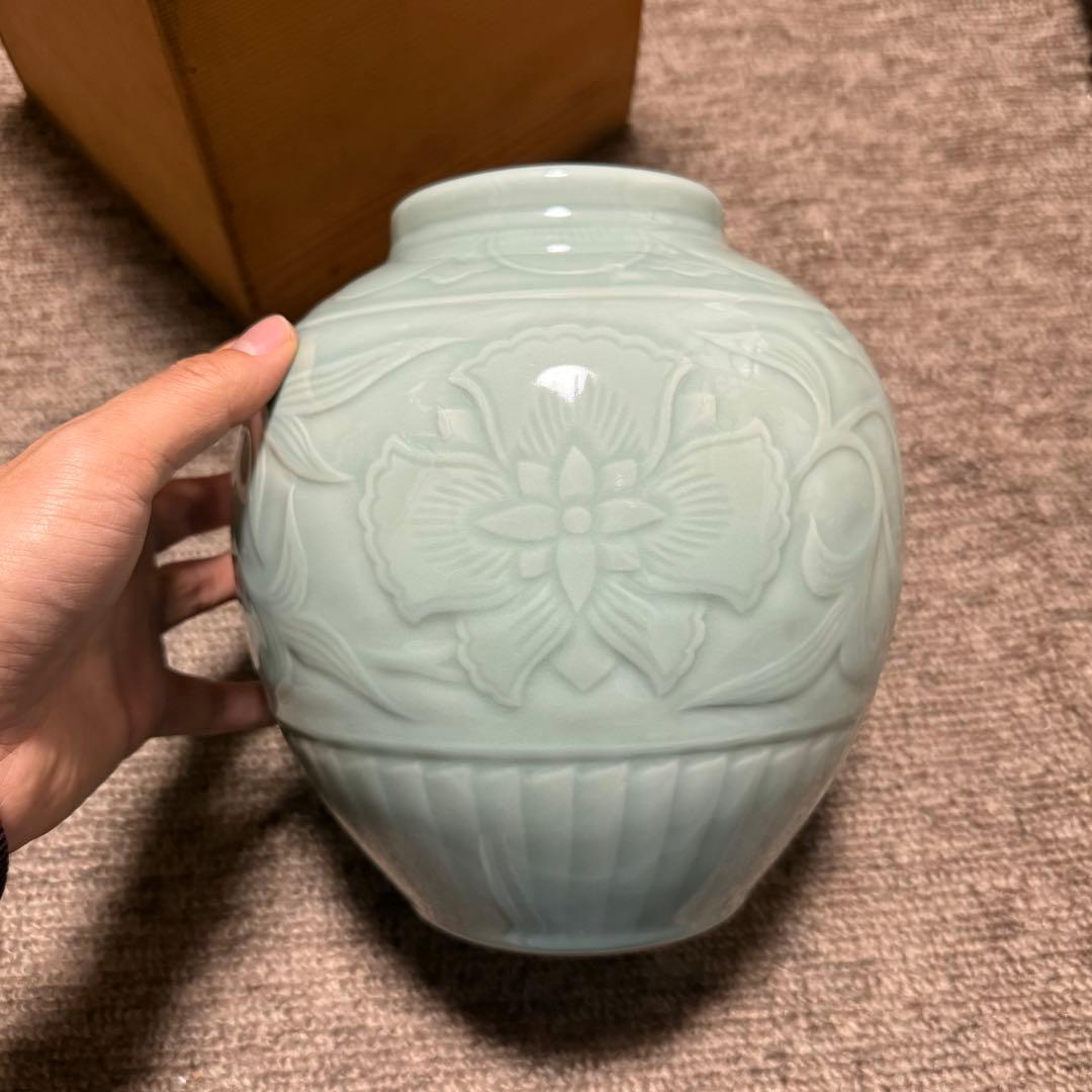 初代　宮永東山作　青磁　花瓶　箱　検索:三浦竹泉 清風与平 高橋道八 煎茶道具