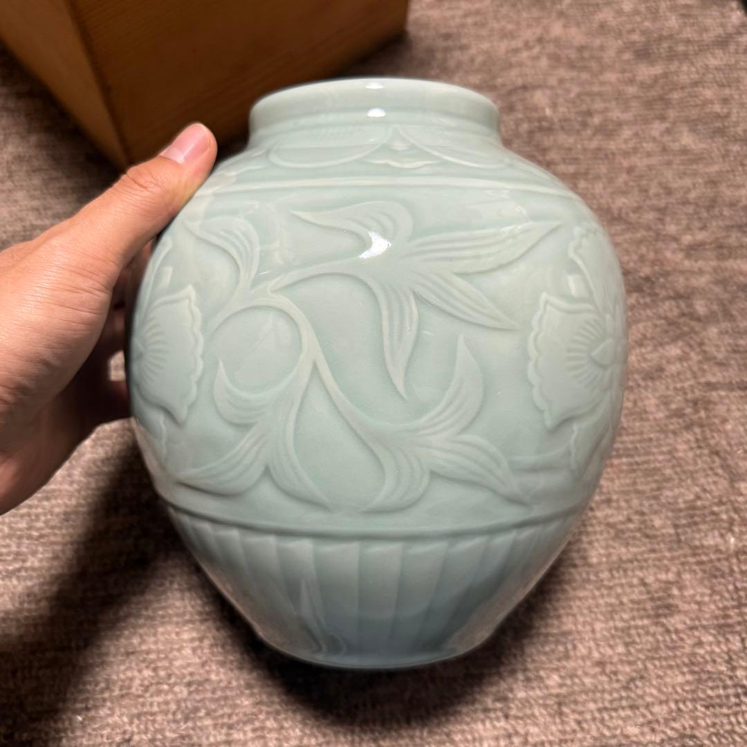 初代　宮永東山作　青磁　花瓶　箱　検索:三浦竹泉 清風与平 高橋道八 煎茶道具