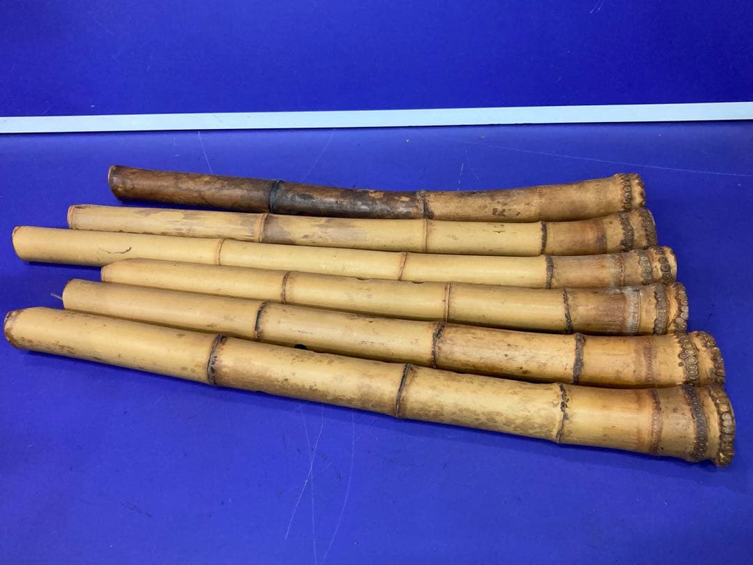 G）アンティーク 尺八 竹製 和楽器 レトロ 竹菅楽器 6本セット