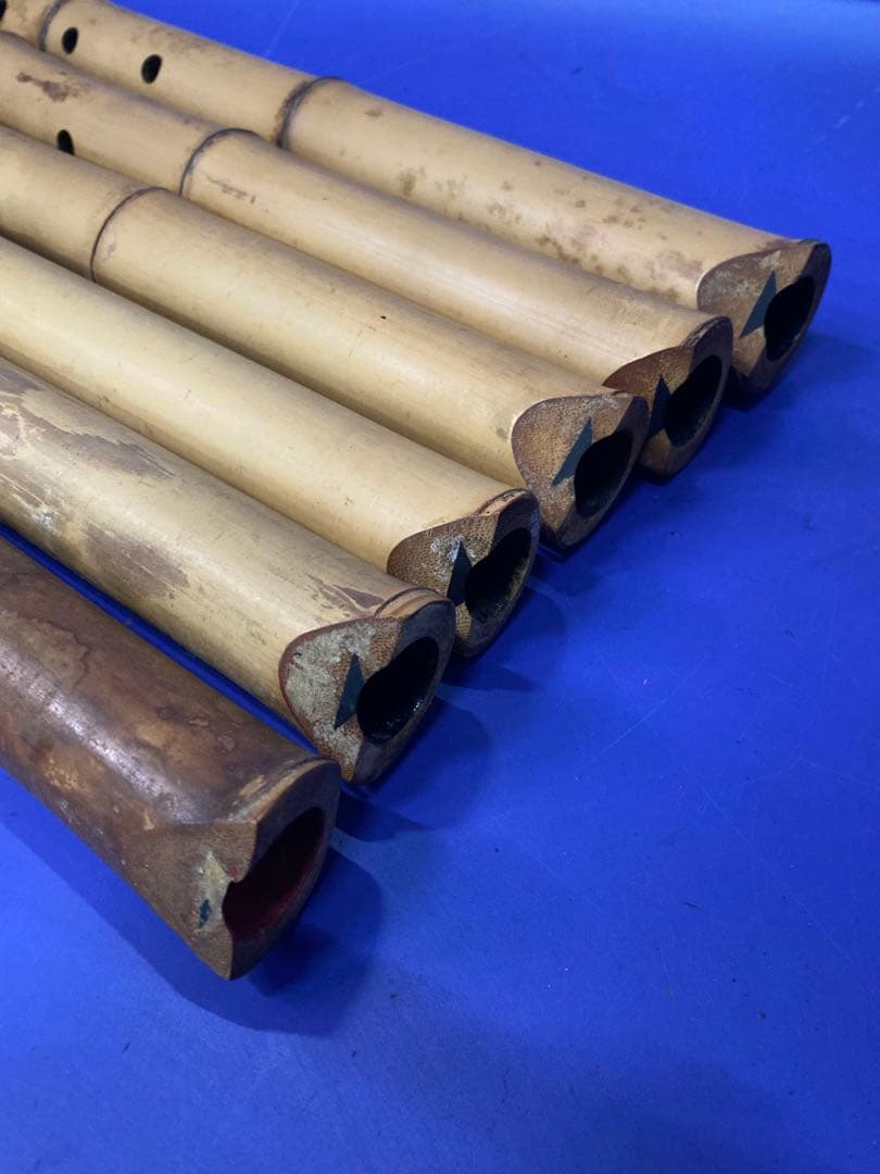 G）アンティーク 尺八 竹製 和楽器 レトロ 竹菅楽器 6本セット