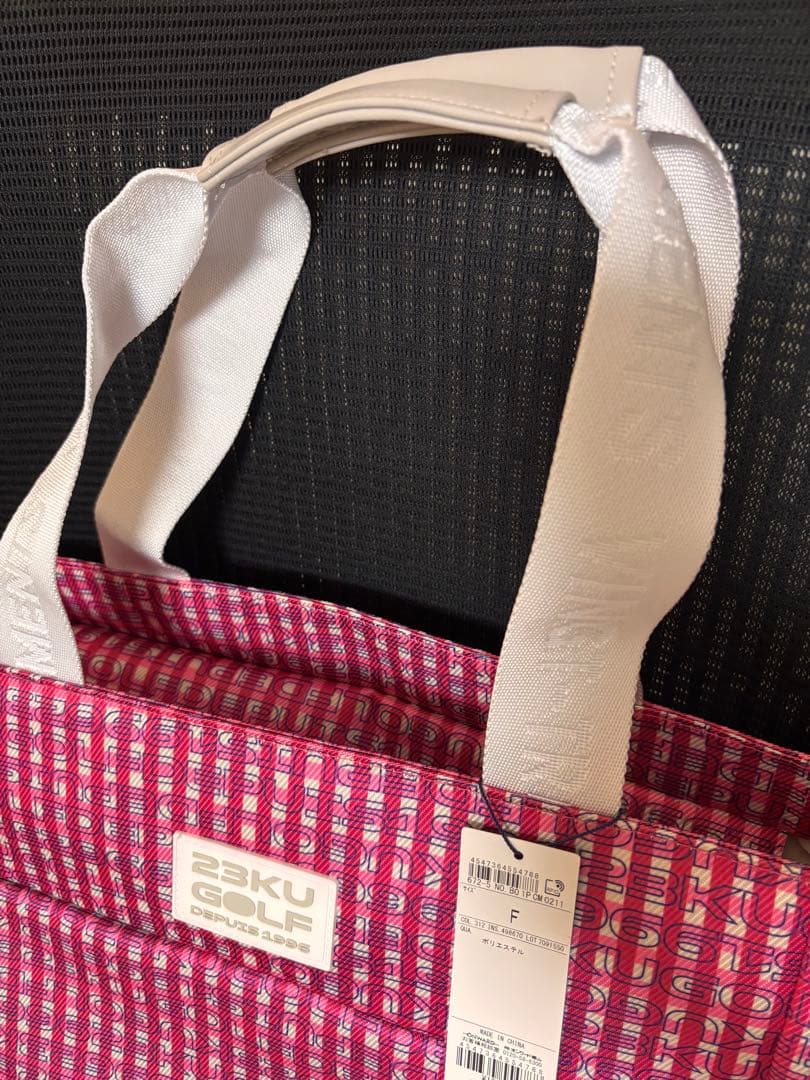 【新品タグ付】23区GOLF ピンク ロゴチェックバッグ