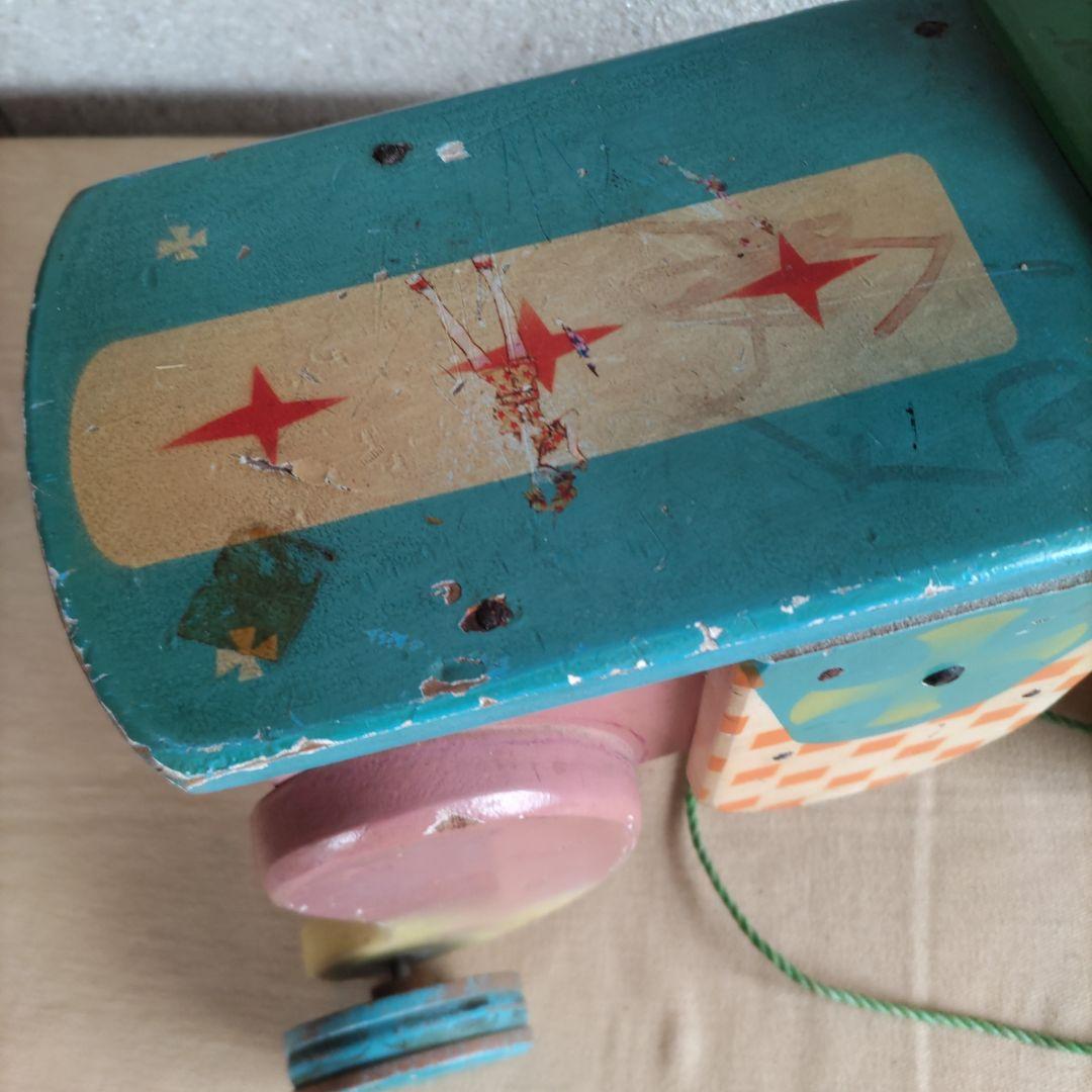 レトロ　木製玩具　犬手引き車