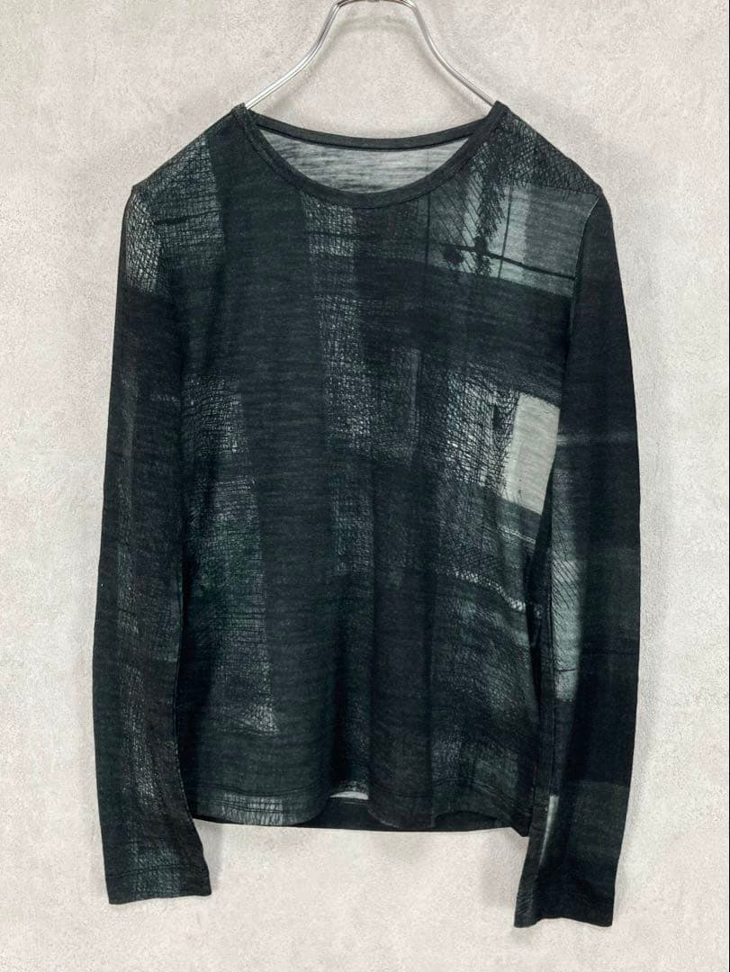 Y's ワイズ 美品21AW ウール 手書き チェックプリント カットソー 2