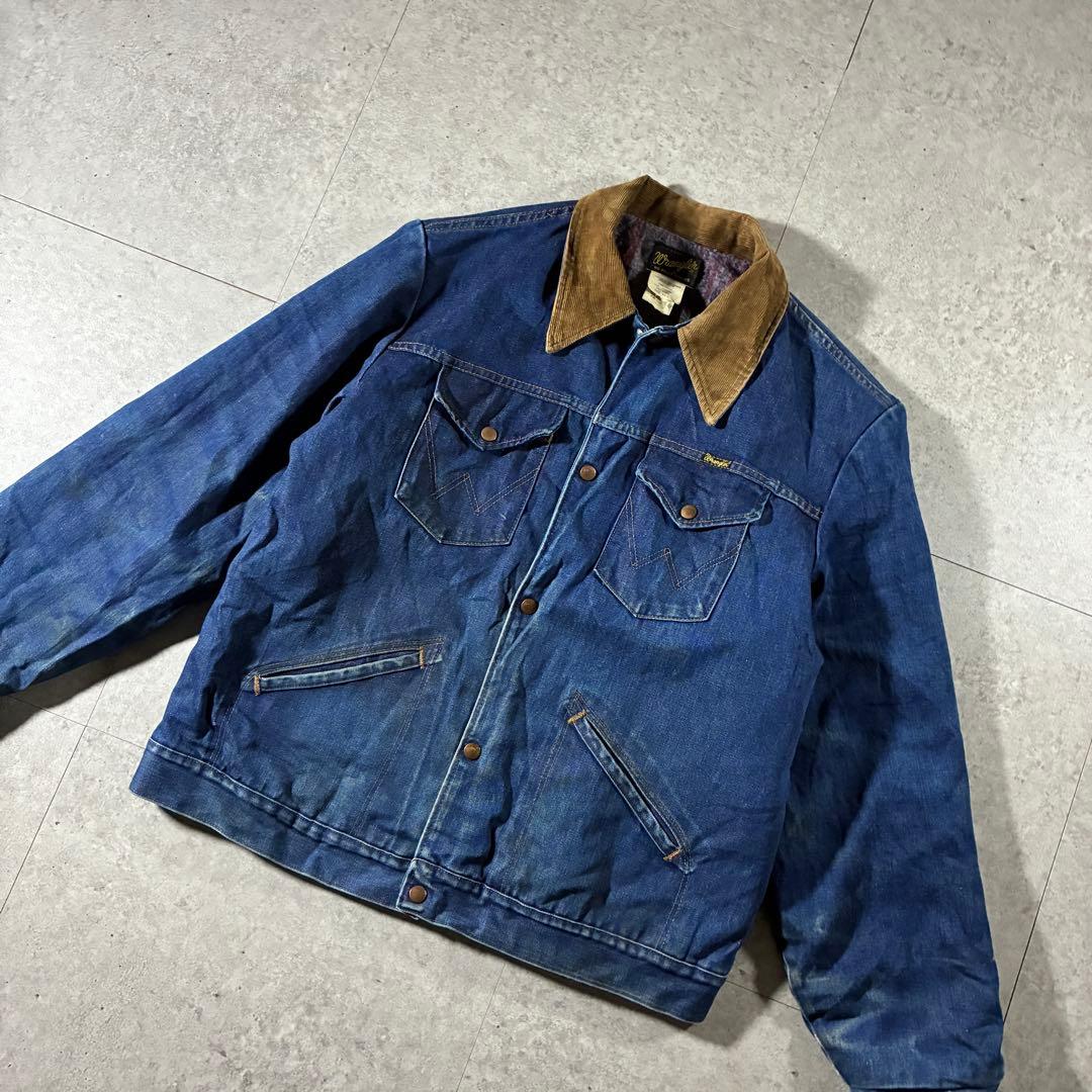 USA製70s Wranglerブランケットデニムジャケット襟コーズサイズ48