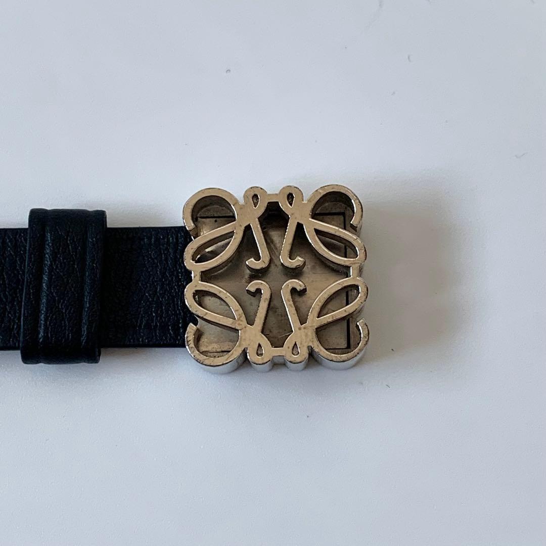 ロエベ　ダブル　ブレスレット　アナグラム　レザー　黒　ブラック　ダブルバングル