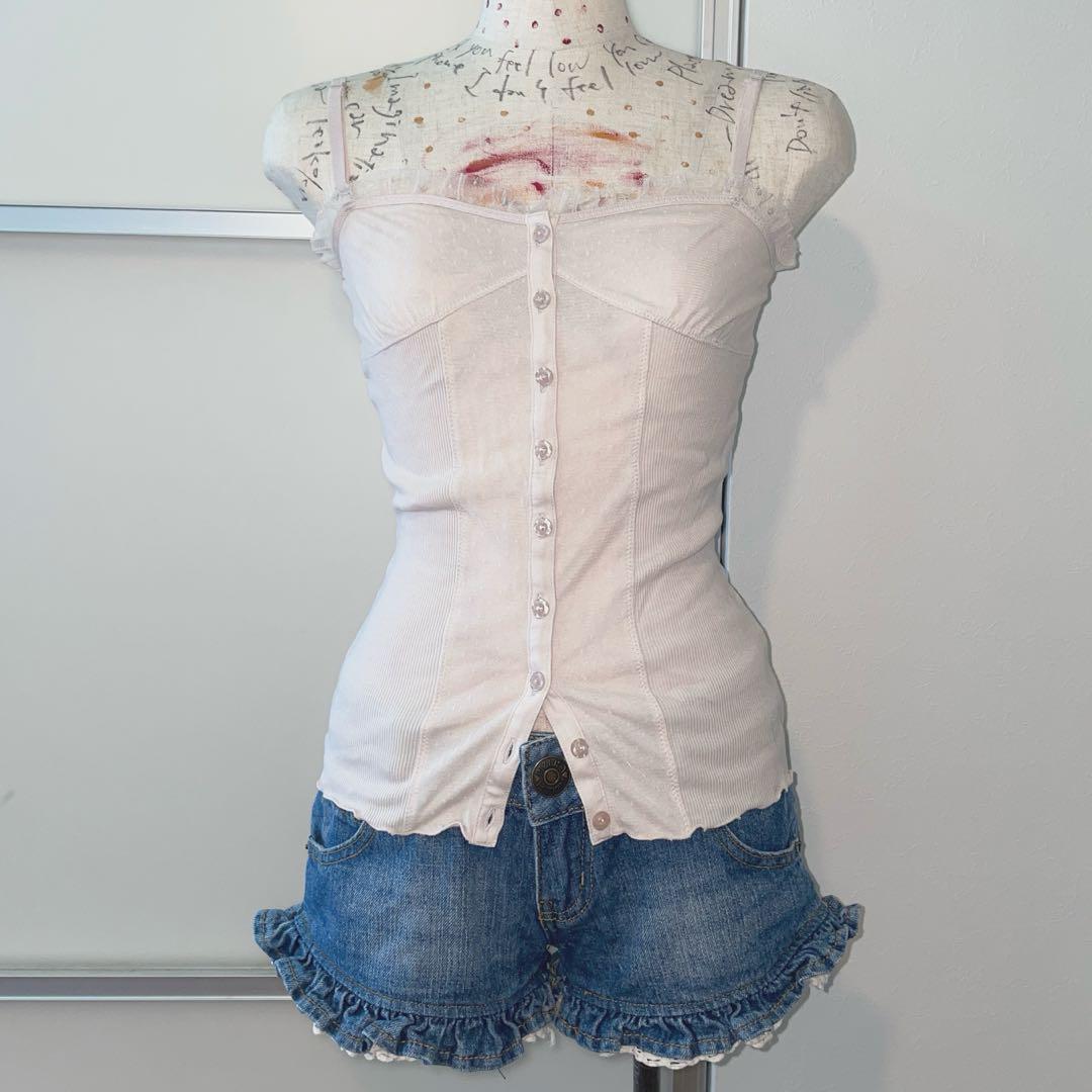 00s 希少 LIZLISA コットンレース&フリル デニムショートパンツ