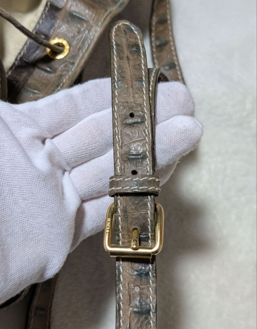 フェンディ FENDI 巾着 バケットバッグ クロコ型押し ヴィンテージ 正規品