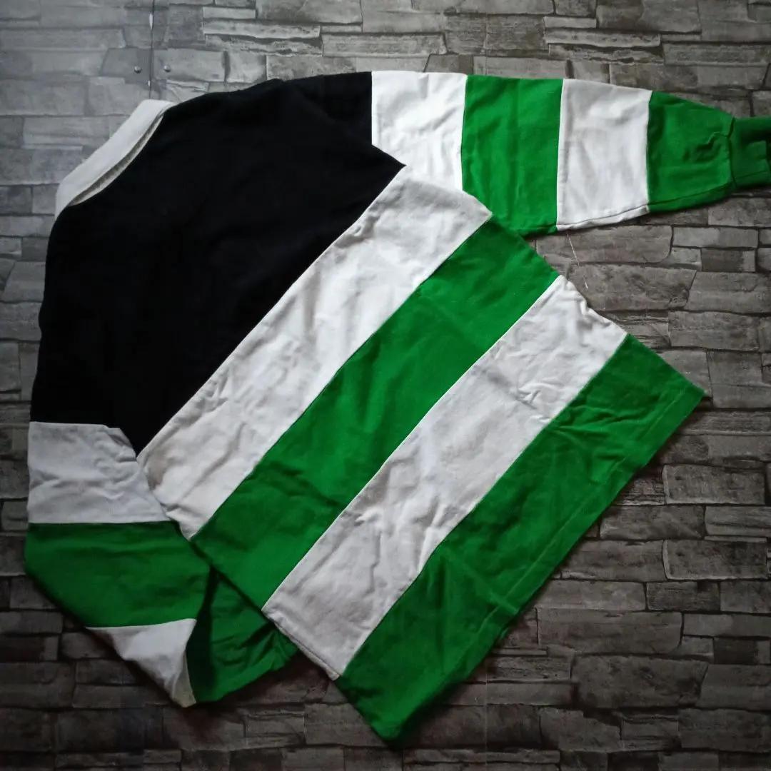 エクストララージラガーシャツ 太ボーダー 3色切替 センター刺繡ロゴ ゆるダボ