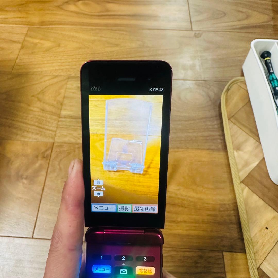 au KYF43 ガラケーワインレッドnanoSIM対応 通電動作OK初期化済み