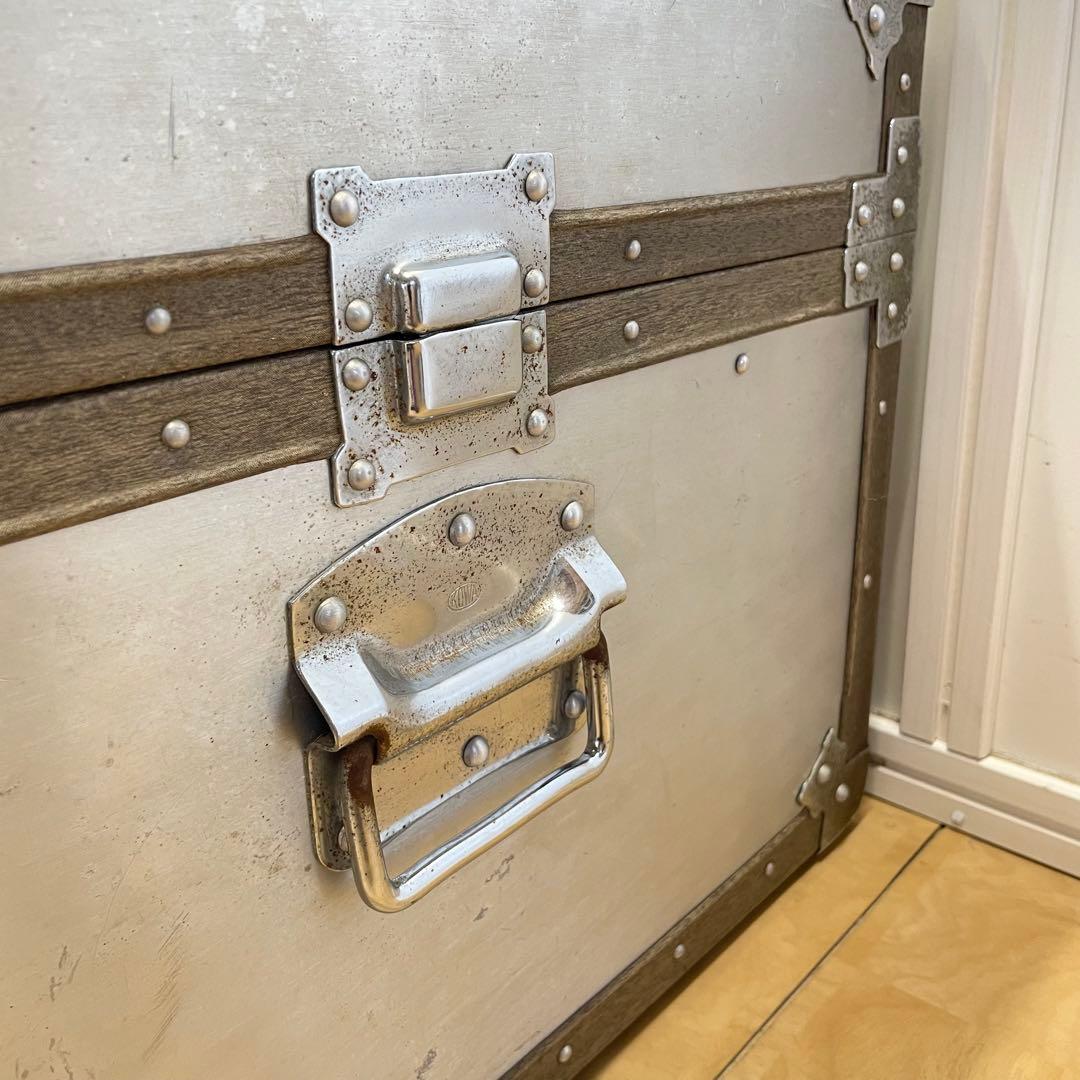 ビンテージ トランク アルミ 船舶 収納 箱 台 ケース ボックス アンティーク