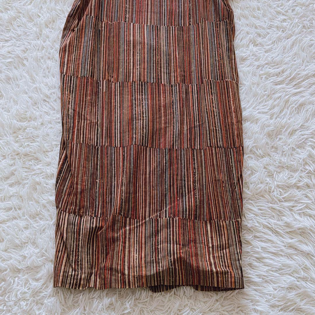 希少 ヨーガンレール ワンピース 胸元段々デザイン 調整紐付き ストライプ