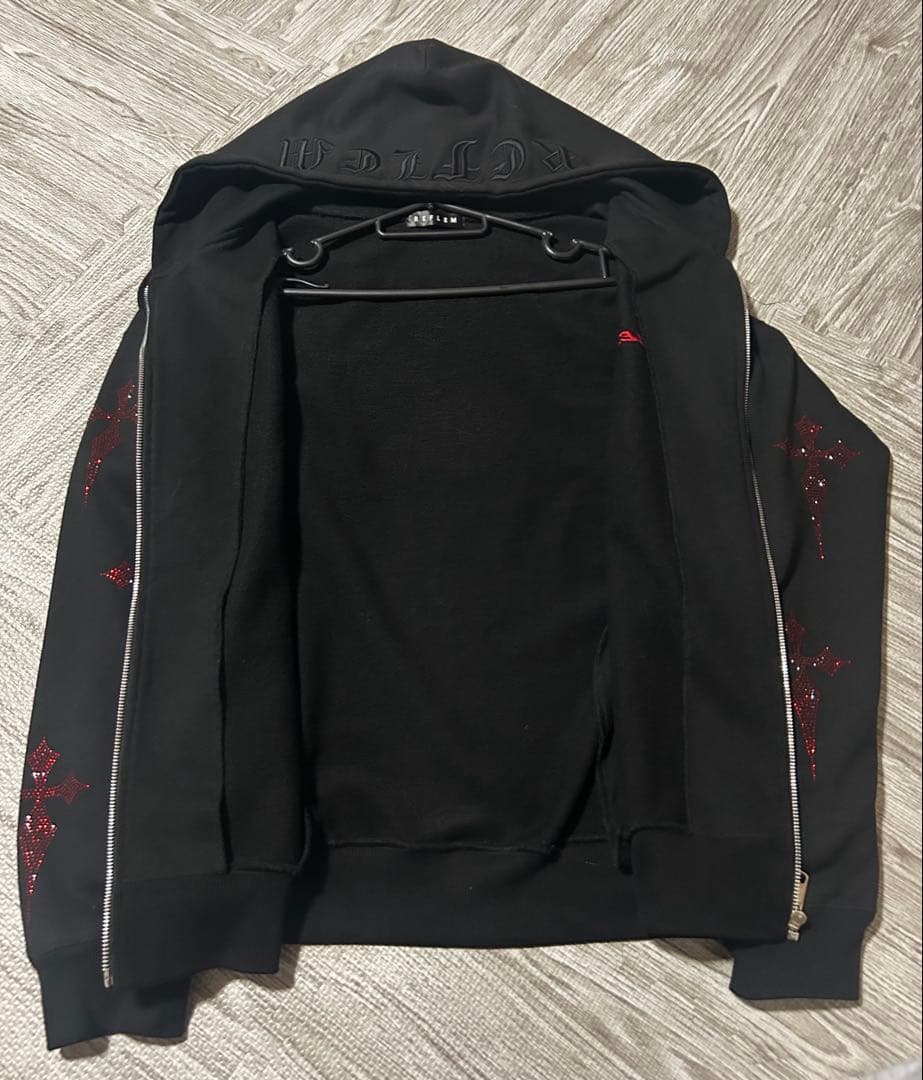 REFLEM/レフレム十字架ラインストーンパーカー BLACK×RED レア色