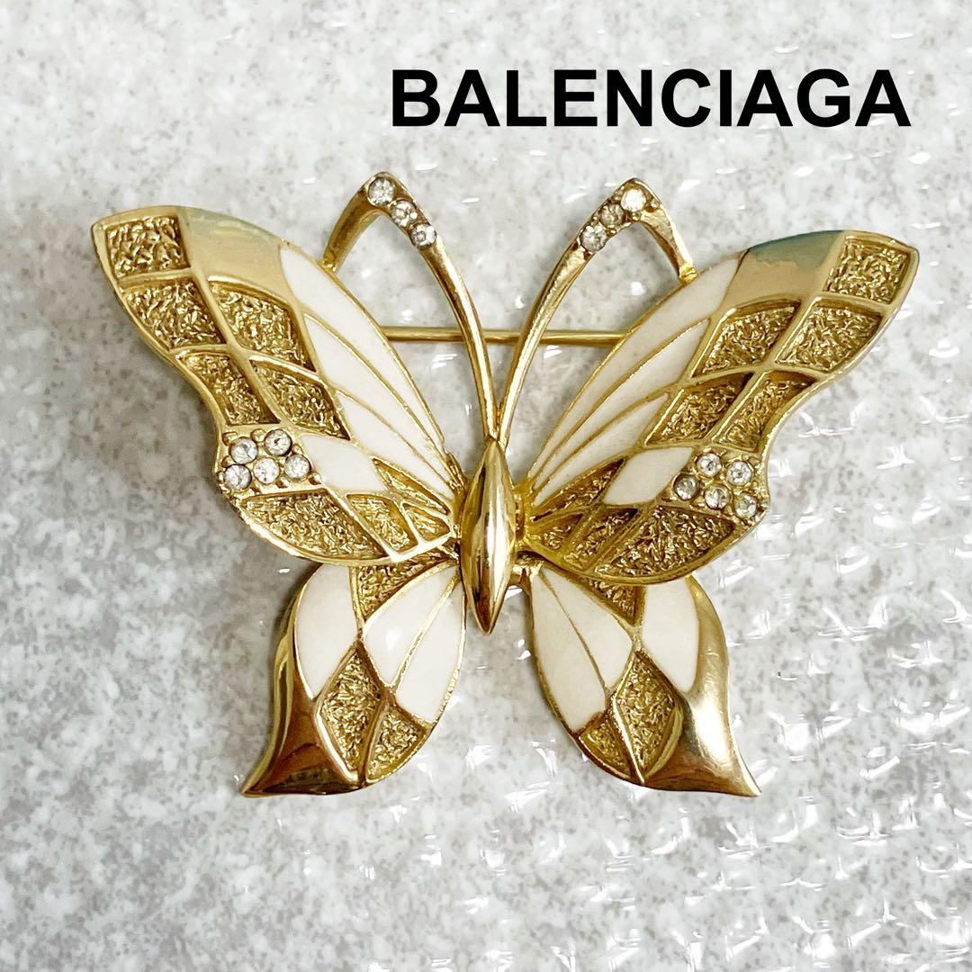 美品✨ バレンシアガ　ブローチ　ラインストーン　バタフライ　蝶々　ゴールド　希少