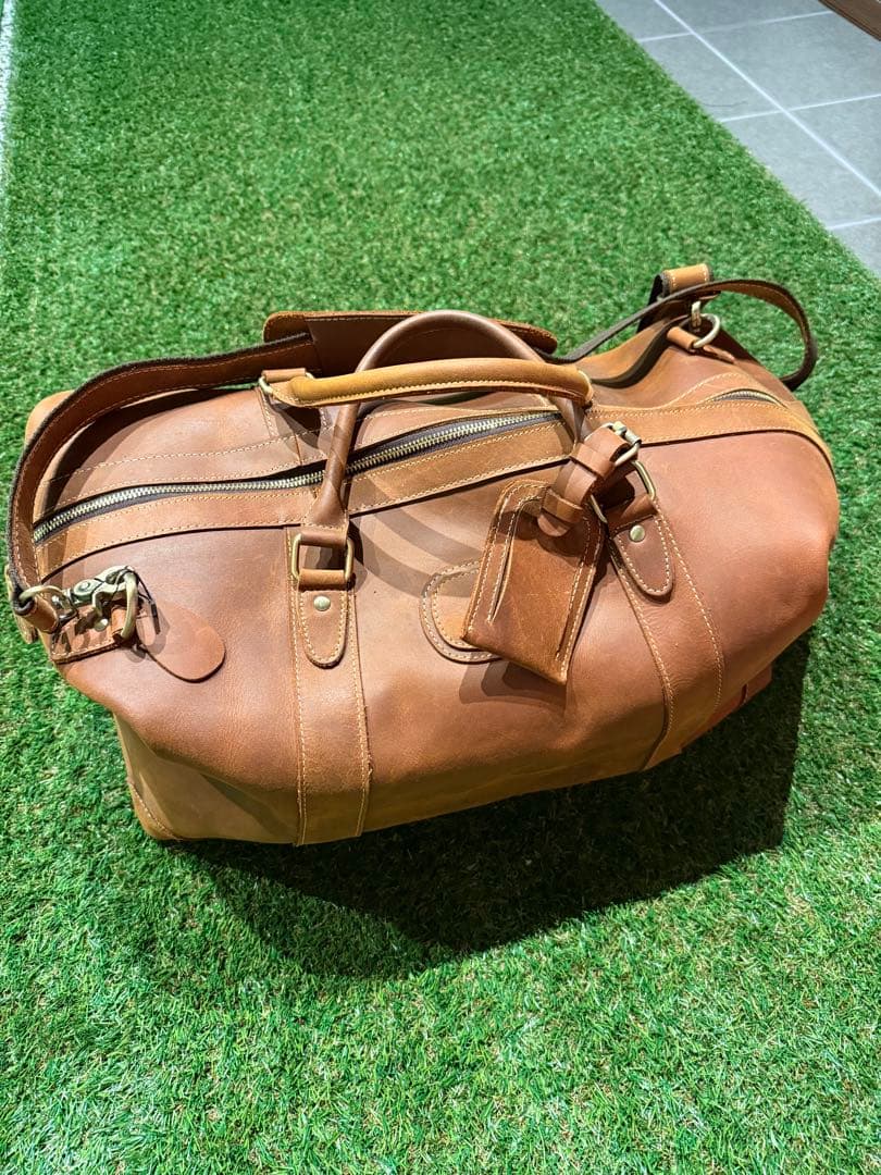 本革　レザーボストンバッグ 大容量 ブラウン