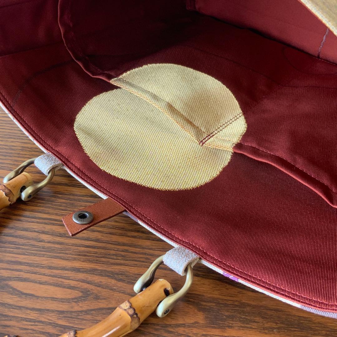 男前な歌舞伎柄の帯　リメイク　バンブーハンドルバッグ　通しマチタイプ