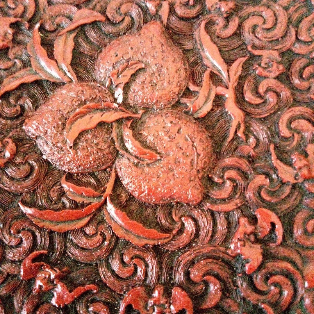 中国古玩　大清乾隆年製　堆朱　菓子鉢　唐草蝙蝠模様