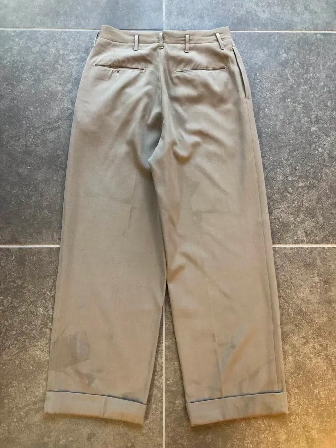40s 50s カーキ×グレー ウール ギャバジン織り スラックス ヴィンテージ