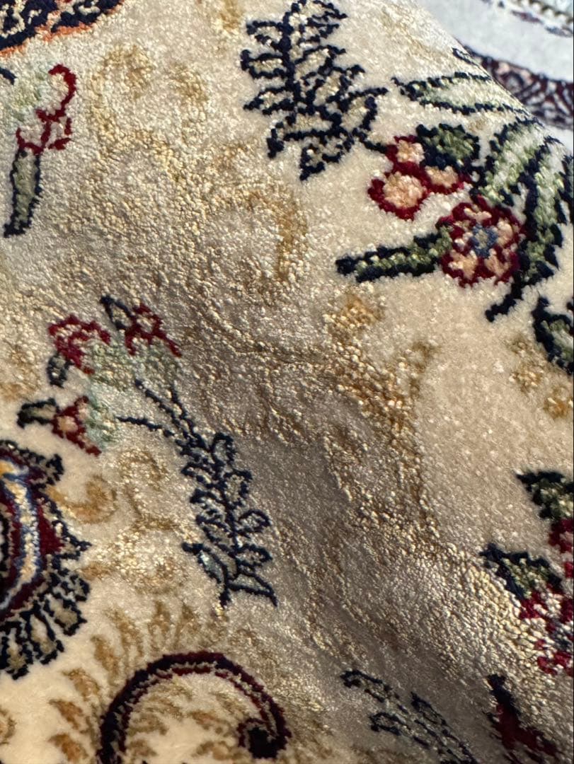 イラン製 ペルシャ絨毯 カシャーン 優雅な艶　高密度 クリーム×バーガンディ