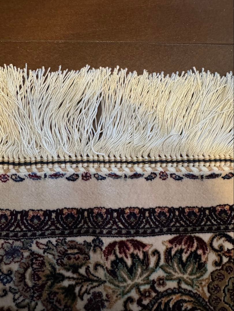 イラン製 ペルシャ絨毯 カシャーン 優雅な艶　高密度 クリーム×バーガンディ