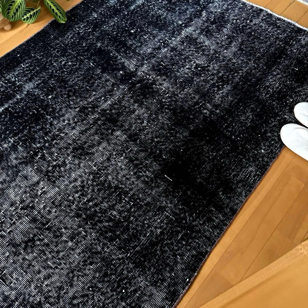 101-109×229 ブラックオーバーダイ　ワンカラー　トルコヴィンテージラグ