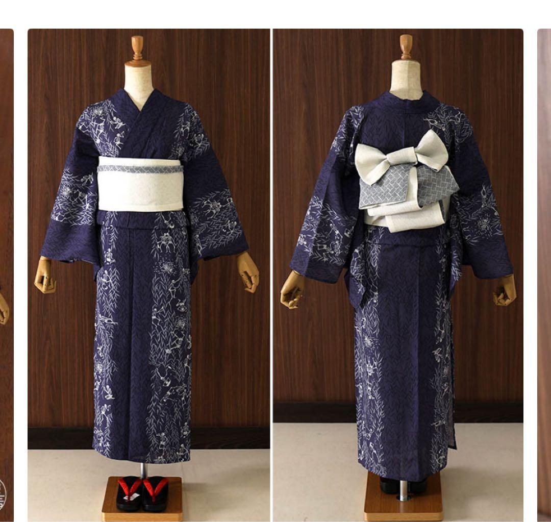 柳に骸骨 洗える浴衣 柳の柄 濃紫 セオα