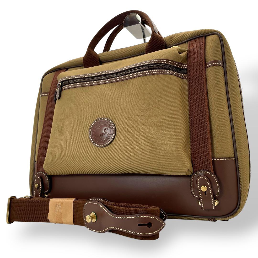 美品 ハンティングワールド キャンバス レザービジネスバッグカーキ 2WAY