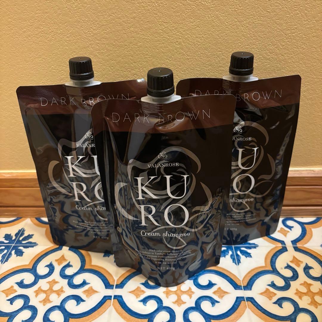 3個セット KUROクリームシャンプー　ダークブラウン 白髪染め 400g