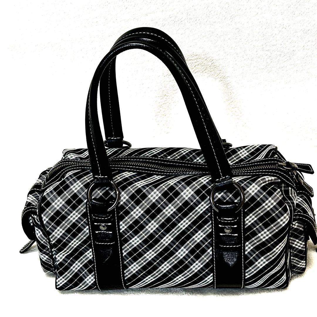 【極美品】バーバリーブルーレーベル　ミニボストンバッグ　マイクロチェック　黒