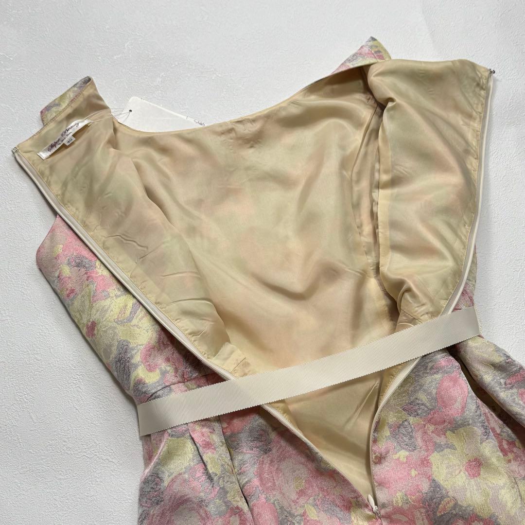 Super Beauty 花柄 ジャガード ドレス ワンピース ベルトリボン